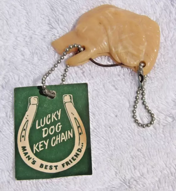 vintage LUCKY DOG advertising key chain YELLOW LAB LABRADOR Columbus Ohio