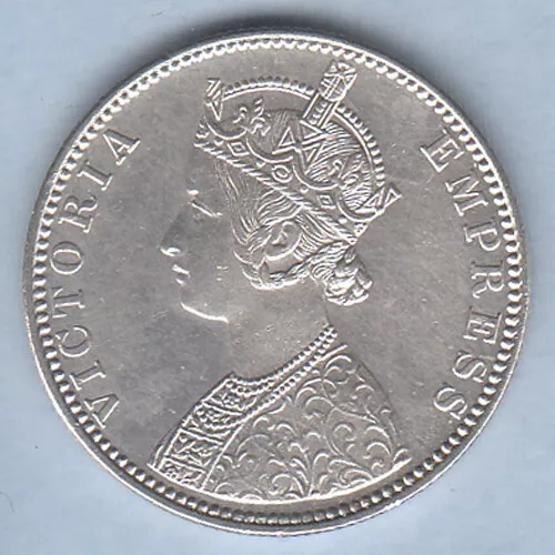 1890 British India Victoria Empress A-1, B-Incuse rupee Beautiful condi. silver