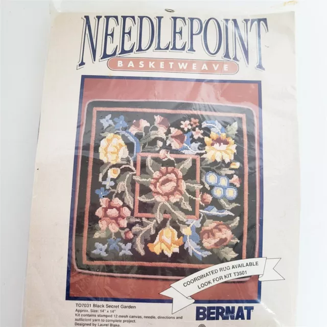 Bernat Black Secret Garden TO7031 Needlepoint Basketweave Kit NOS 1989