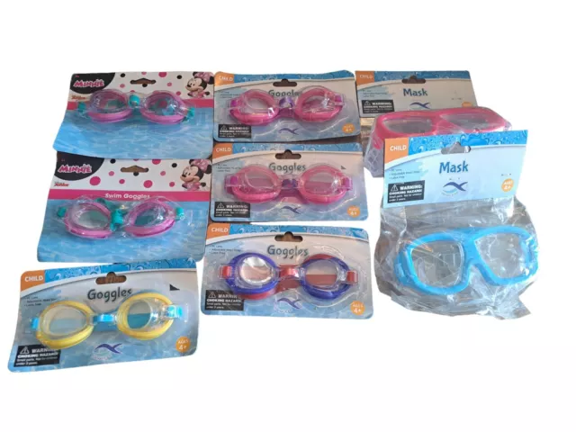 Lot of 8 Kids Swim Goggles Ages And Up Various Colors Laxtex Free Sealed New