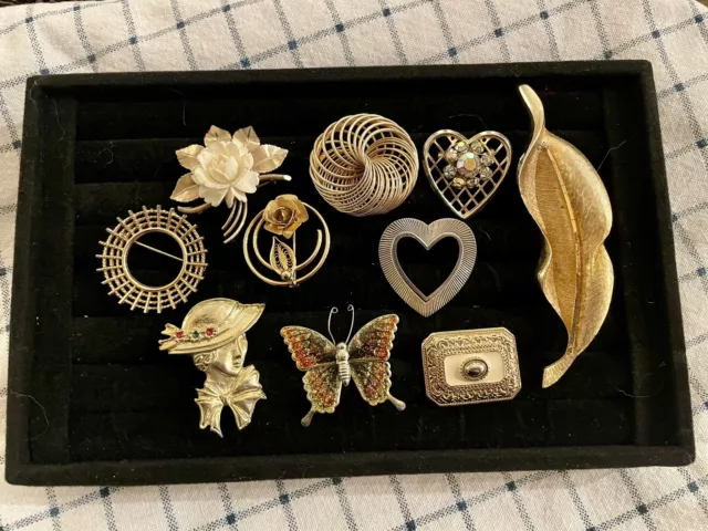 Vintage Costume Jewelry Lot, Vintage Brooch, 10 Pieces