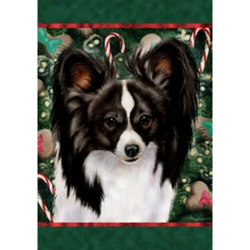 Christmas Holiday Garden Flag - Black and White Papillon 140781