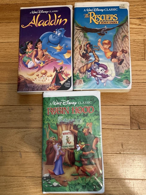 VINTAGE WALT DISNEY Black Diamond VHS Lot Robin Hood Aladdin Rescuers vintage-walt-disney-black-diamond-vhs-lot-robin-hood-aladdin-rescuers