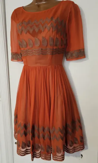Tracy Reese Tangerine Flicker 100% Silk Embroidered Dress Anthropologie. Size 0