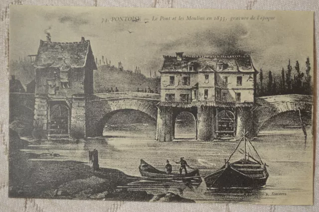 CPA"" PONTOISE - Le Pont et les Moulins in 1833, engraving of the time