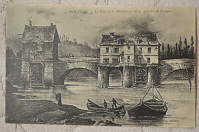 CPA " PONTOISE - Le Pont et les Moulins en 1833, gravure de l'époque