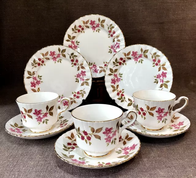 3 Vintage Royal Stafford Bone China “Fragrance” Tea Cup Saucer & Tea Plate Trios