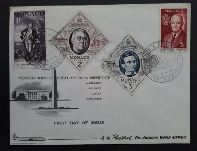 1956 Monaco  International Stamp Exhibition "FIPEX"  FDC ties 4 stamps w cachet