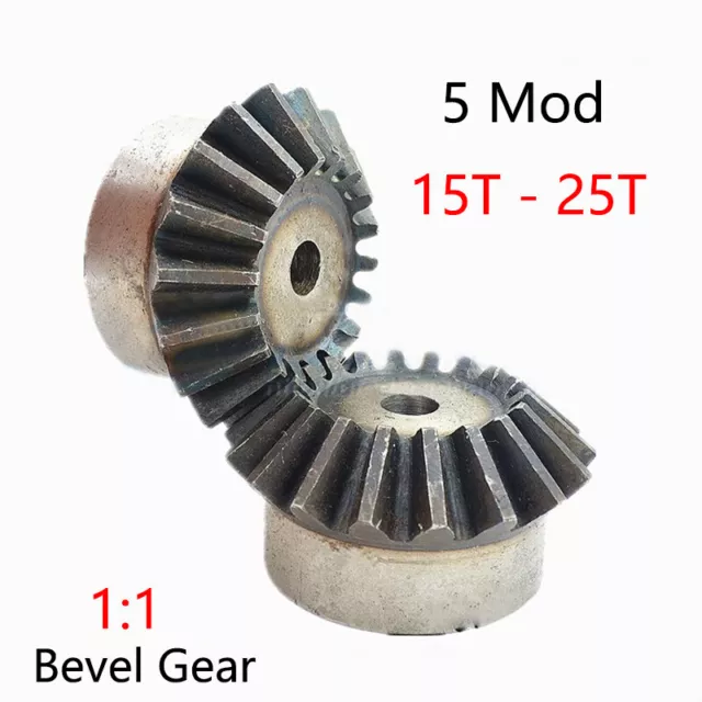 5 Mod Bevel Gear 1:1 15-25 Tooth Transmission Gears Bevel Teeth 90° 45# Steel