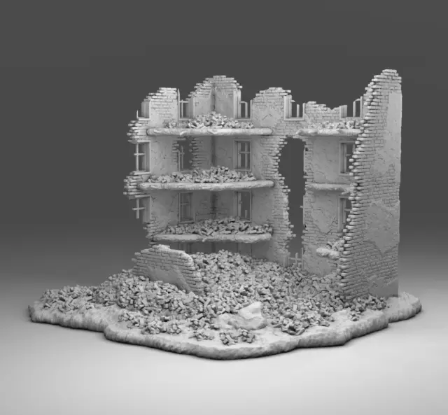 Impréssion 3D Décors WW2 Bâtiment en ruine 12