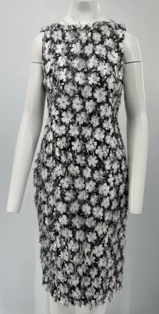 Michael Kors Collection Black/White Floral Print Frayed Sleeveless Dress sz 8