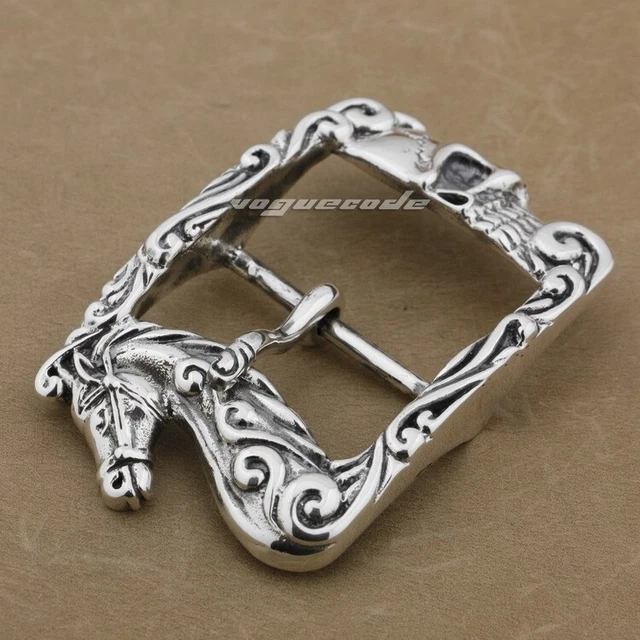 Fibbia Cintura Teschio Cavallo Floreale Argento Sterling 925 Accessori Biker Punk 9C010B
