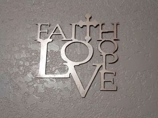 Faith Love and Hope with Cross Metal Wall Art 12" Black