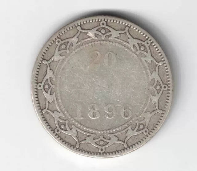 Newfoundland 1896 Small 96 20 Cents Victoria Canadian Sterling Silver Coin