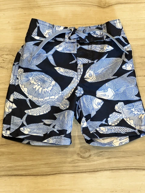 Janie Jack Boys Swim Trunks 6 12 Mo Bathing Suit FISH SEA TURTLE Nautical Blue