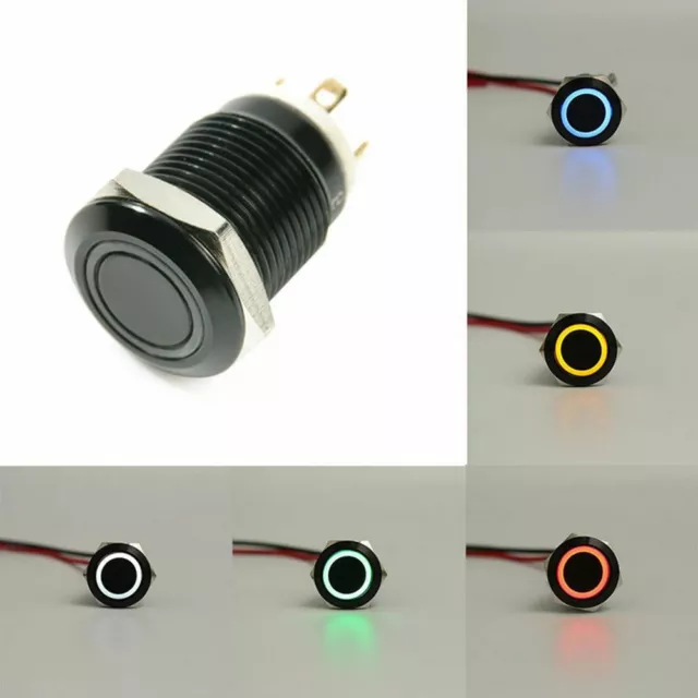 Aluminum Black 12V 4Pin 12mm Push Button Car Latch LED Power Momentary Switch