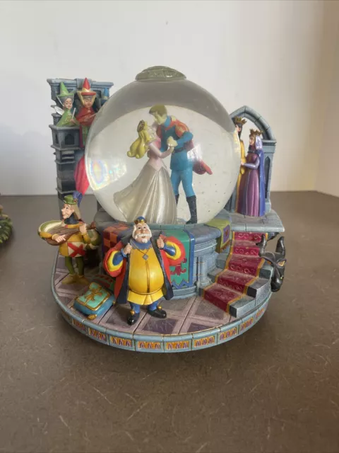 Disney Sleeping Beauty Prince Philip Fairies Snow Globe Music Box Rare