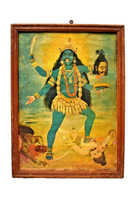 Kali Raja Ravi VINTAGE RAJA RAVI Varma Oleograph Print Press Kali The Hindu Goddess 15 ...