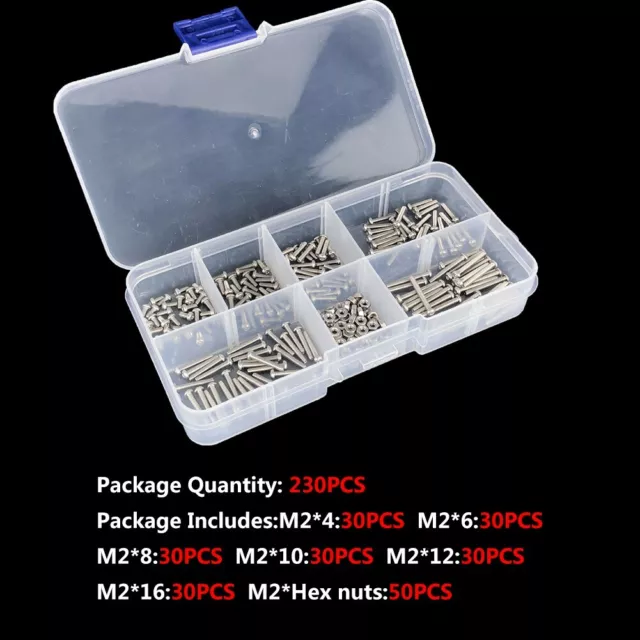 230 pièces kit vis en acier inoxydable écrous assortiment matériaux de haute