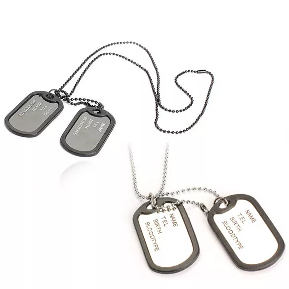 E# Man Dual Plates Pendant Necklace Sweater Chain Fashion Military Army Style