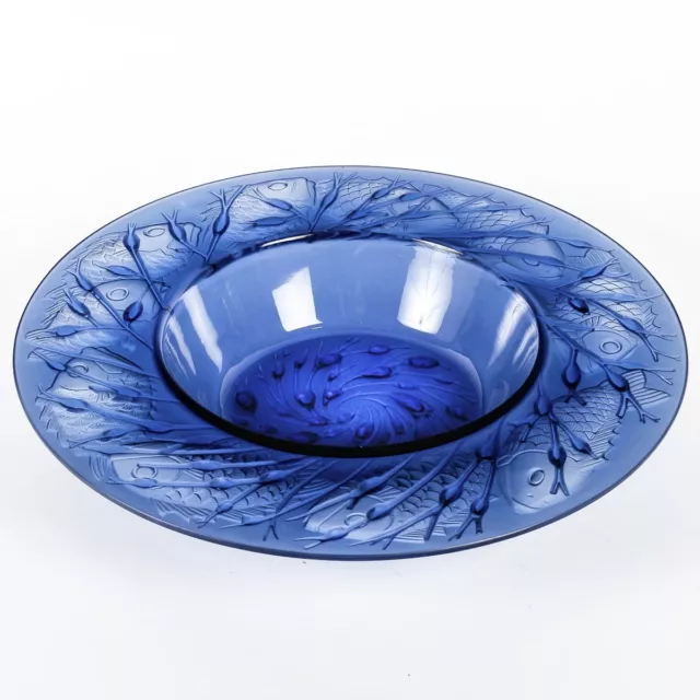 Coupe Plat Anvers Verre Bleu René Lalique R.Lalique Blue Glass Bowl Dish Fishes