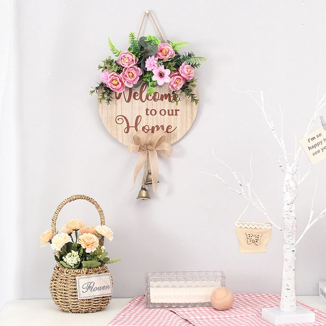 Welcome Sign Front Door Wooden Wreath Pendant Garden Fence Wall Rural Style