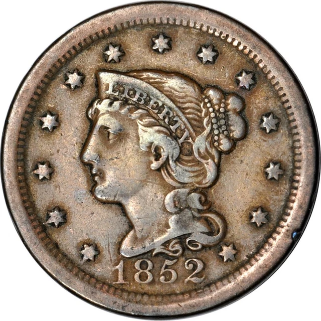 1852 1C Braided Hair Large Cent VF(Rim Hit) K16513