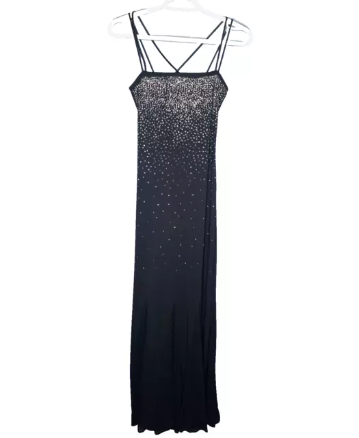 Vtg Rhinestone Dress Womens Small Black Embellished Sparkle Maxi 90s Corset