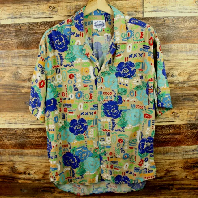 Jams World Mens Hawaiian button Shirt Size L Short Sleeve