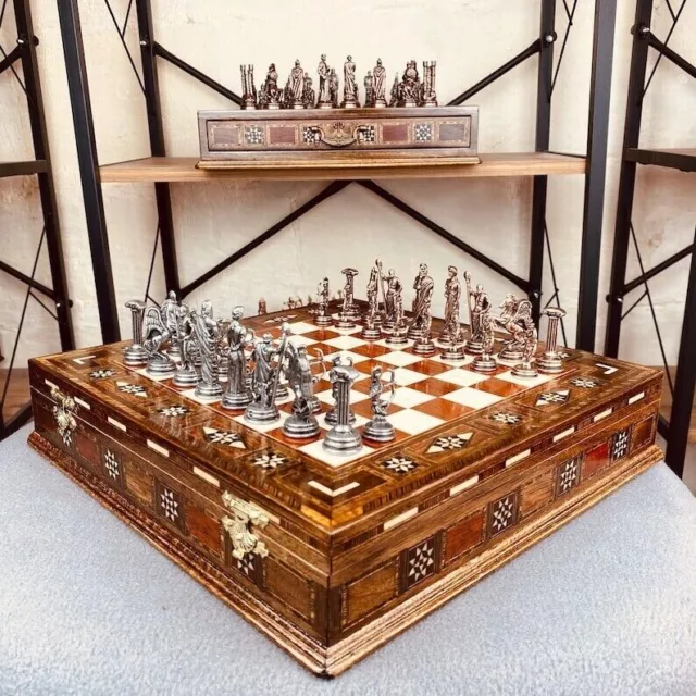 Juego de ajedrez de lujo tablero de ajedrez de madera maciza mitología piezas de ajedrez - idea de regalo