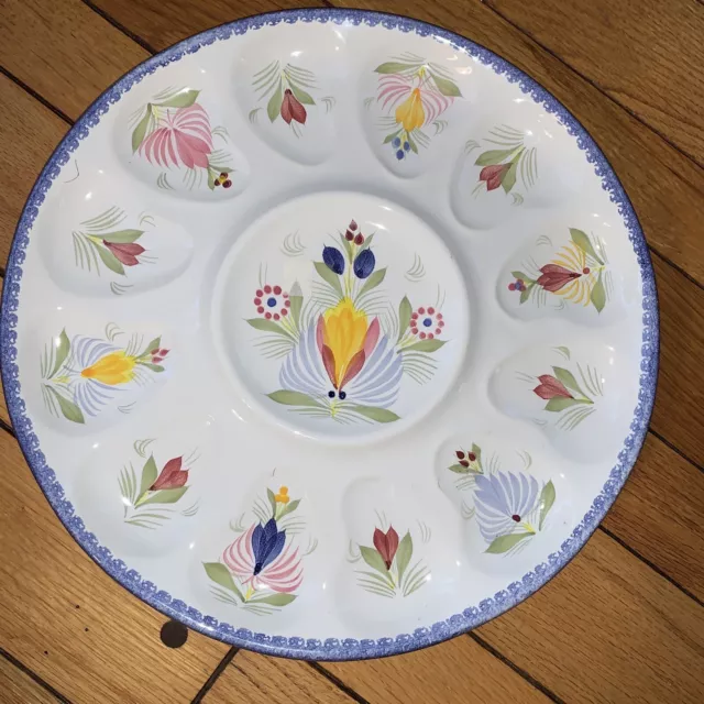 HB Quimper (12-Wells) French Faience Oyster Plate, 12.75” In Diameter
