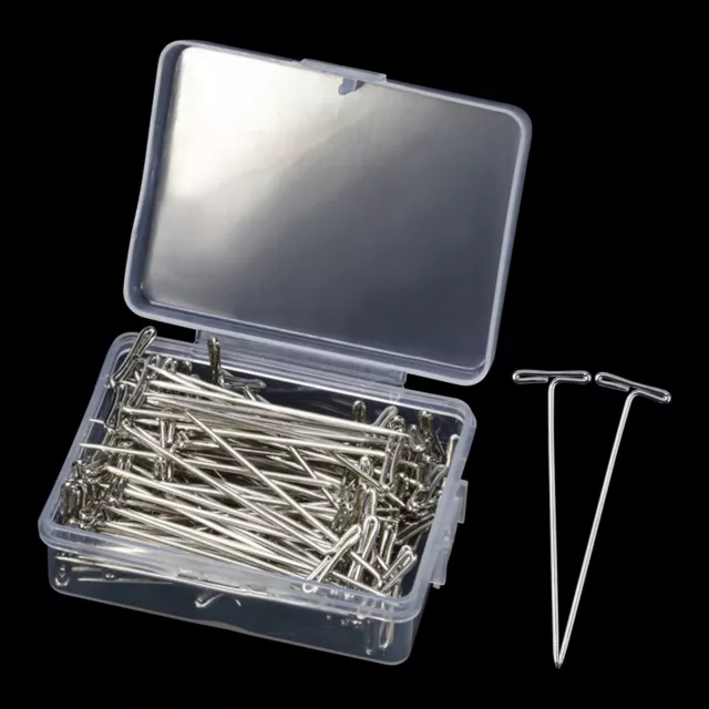 110pcs 2inch Carbon Steel Crafts For Wigs With Storage Box T Pin Silver Blocking