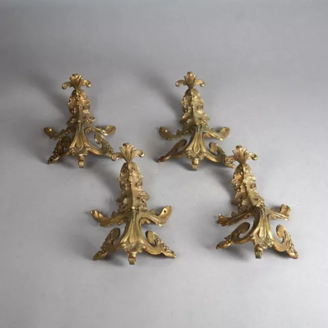 Four Antique Victorian Architectural Bronze Ormolu Figural Foliate Mounts c1890 3