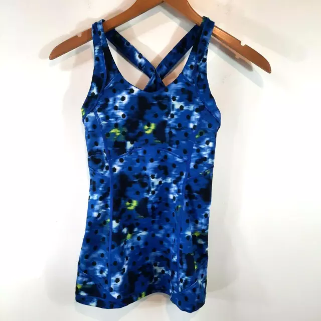Lululemon Womens Tank Top Sz 2 Kanto Catch Me Racerback Windy Blooms Blue
