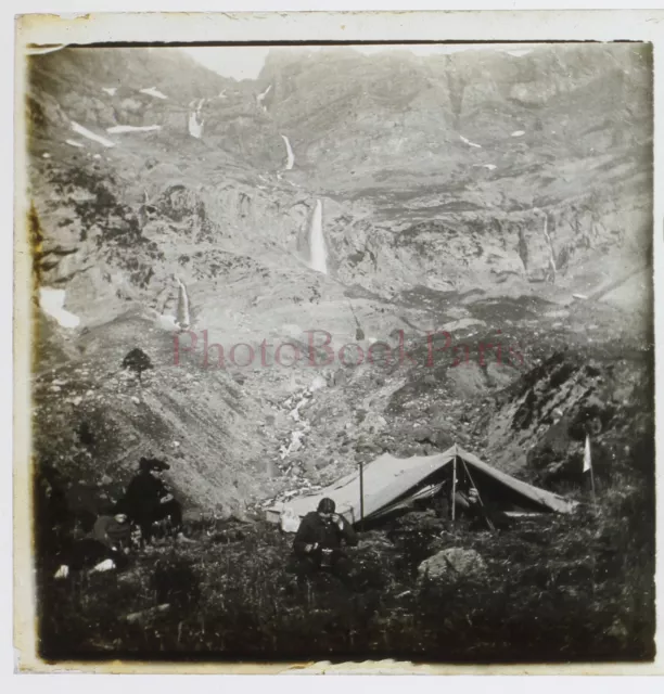 FRANCE Montagne Pyrénées Vallée de Pinède 1907 Photo Plaque de verre Stereo