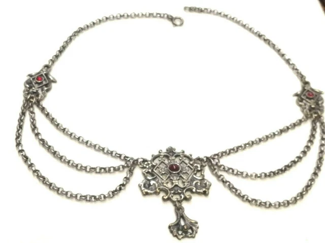 Magnifica Collana Tradizionale Con Granate - Argento 800 - Catena L: 41,5...