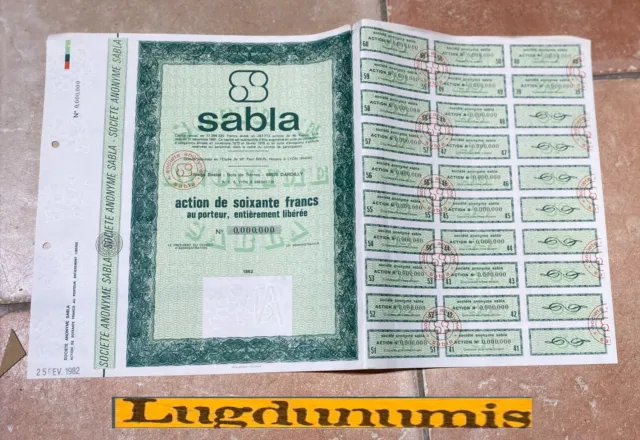 SPECIMEN Sabla Action 60 Francs au Porteur N° 0.000.00 25/02/1982