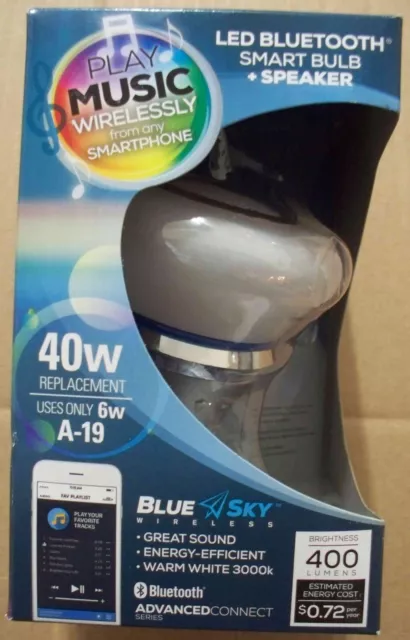 Blue Sky LED Bluetooth Smart Bulb & Speaker-40W/6W A19 - Non-Dimmable -Save 2+