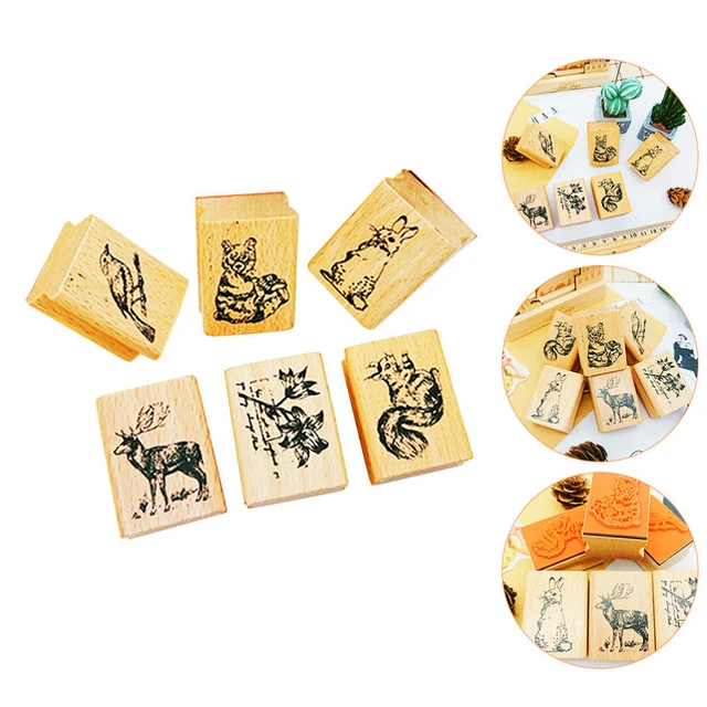 6pcs Holzstempel dekorativen Briefmarkenjournalbetriebsmarken Tagebuch Holzstemp