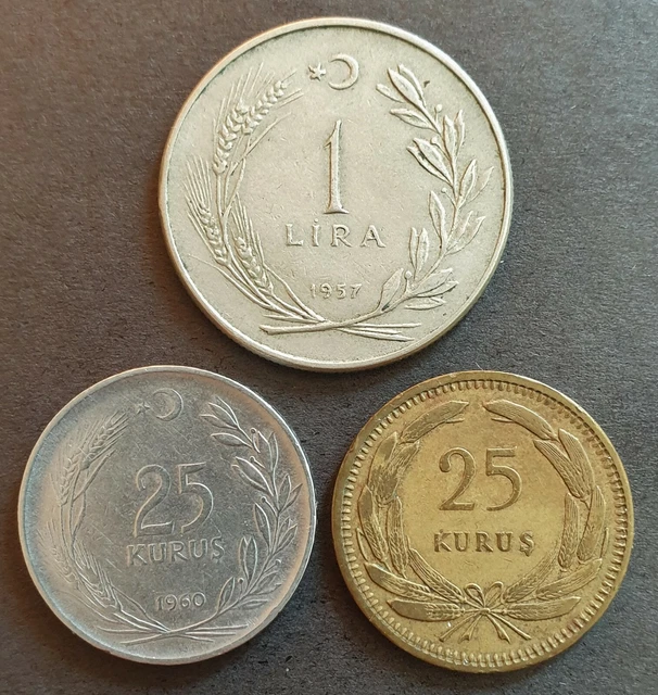 3 Pièces de monnaie en LIRA & KURUS (Turquie)