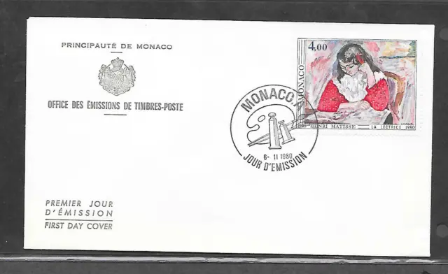 Monaco 1980 First Day Cover Woman Reading By Matisse Art Paintings