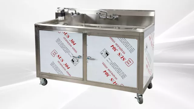 NEW 60" Commercial Portable 4 Compartment Sink Enclosed Stainless Steel NSF