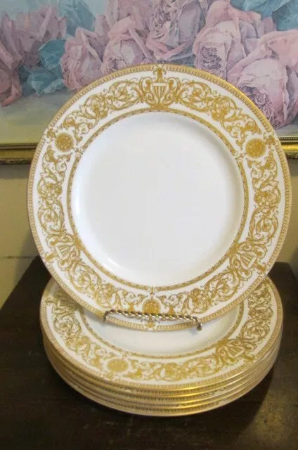 Royal Worcester England Hyde Park Porcelain Set Of 6 Dinner Plate Gold