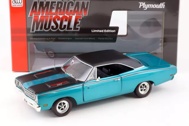 1:18 Auto World 1969 Plymouth Road Runner Mcacn Q5 Turquoise/Nero