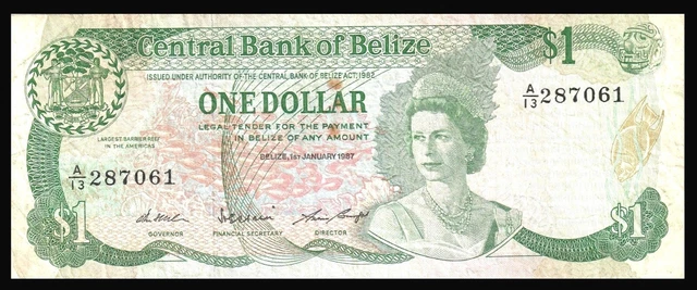 🇧🇿 BELIZE $ 1 DOLLARS 1987 P- 46c  * QE II ***
