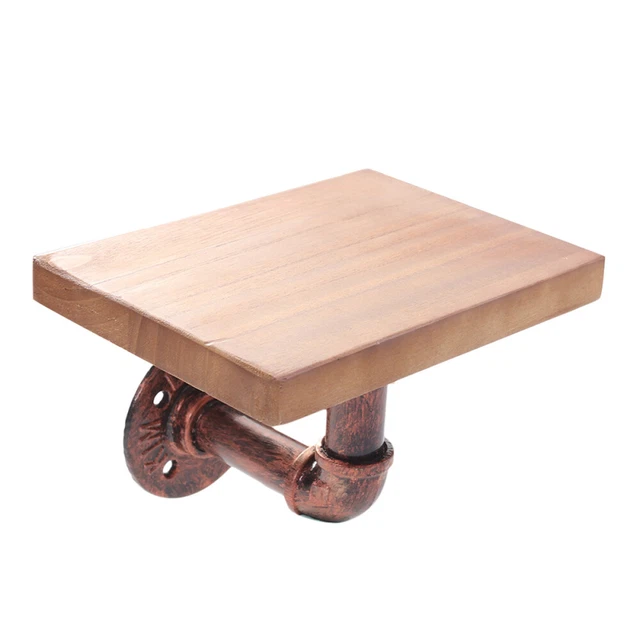 BAMBOO INDUSTRIAL PIPE Wall Mount Floating Shelf Hanging Brackets £17.