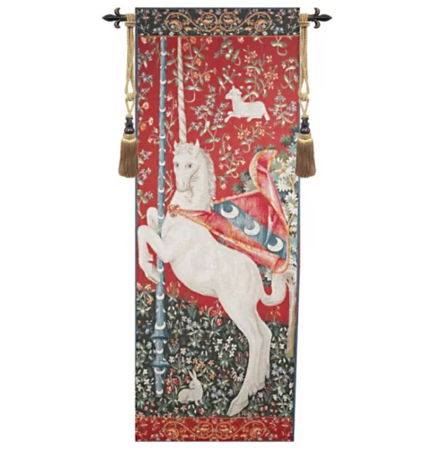 MEDIEVAL TAPESTRY WALL HANGING UNICORN PICTURE PORTIERE Mille Fleur 28”x75”