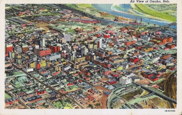 Postcard Nebraska NE Omaha Aerial View of City 1946 Linen NrMINT