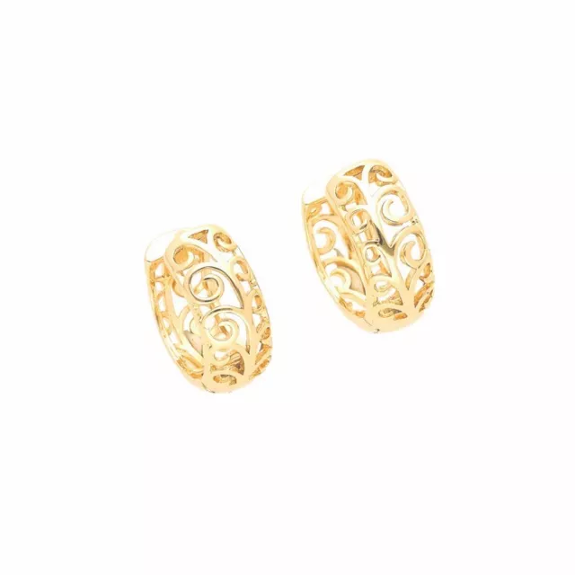 Boucles d'Oreille Créoles Ajourées Motif Feuille Plaqué Or Jaune 750/1000