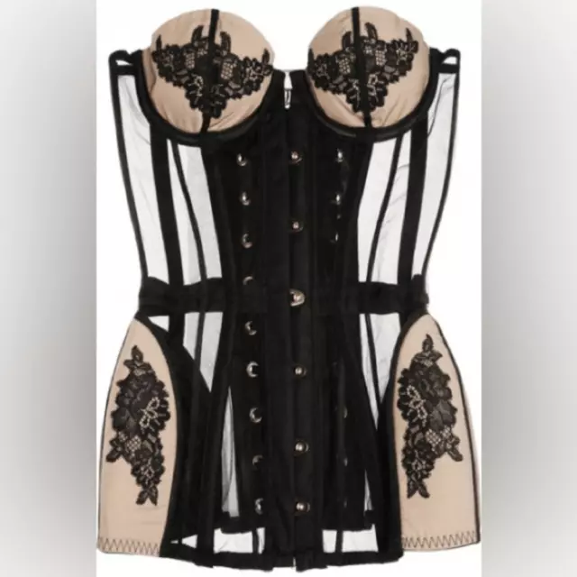 AGENT PROVOCATEUR Demelza lace-appliqued tulle corset+strings size 2 NWT 2